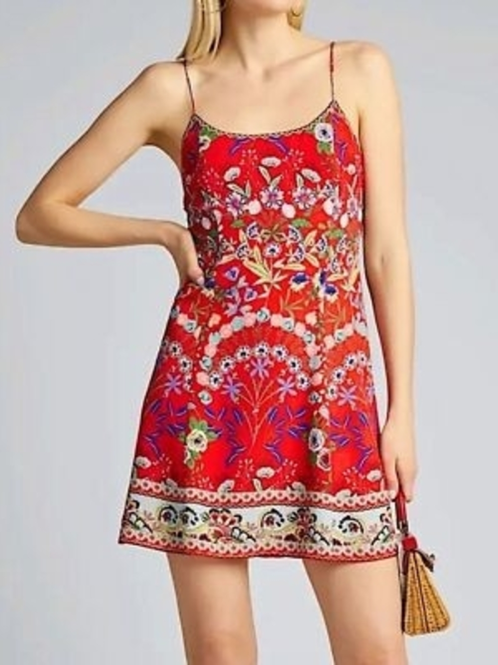 Alice + Olivia Red Floral Spaghetti-Strap Mini Dress